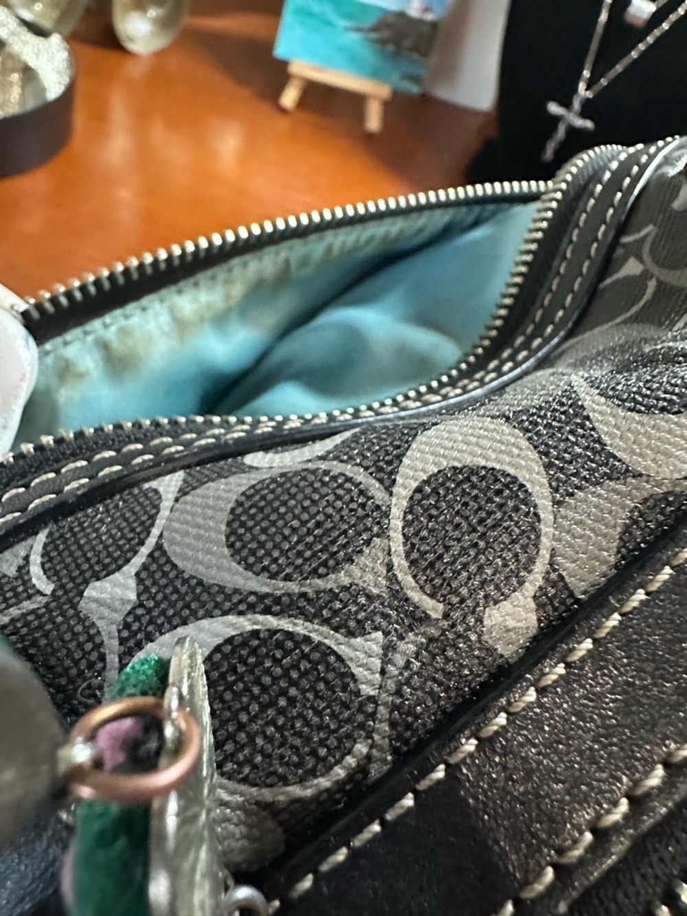 Coach Rehab Signature Monogram Satchel in Black and Gray - Picture 13 of 16